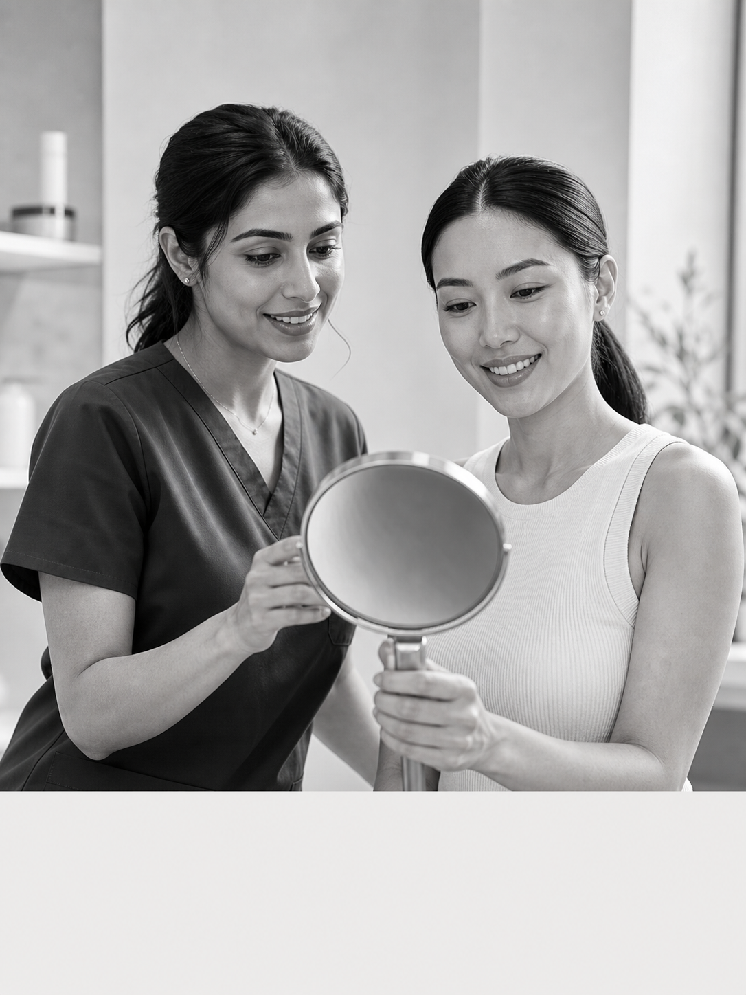 Female dermatologist consulting a woman about a glass-skin treatment